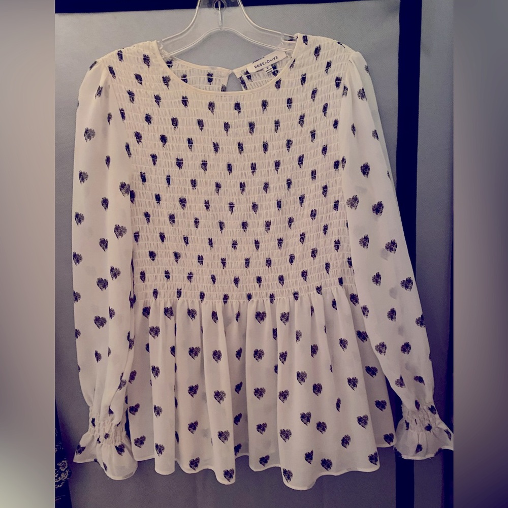 Rose & Olive Babydoll Hearts Semi-Sheer Blouse, Size M